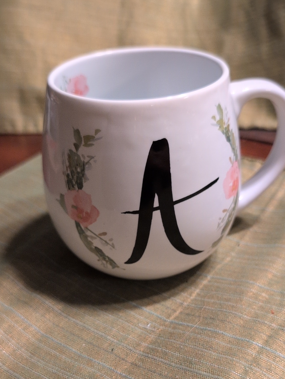 Prima Design White Ceramic Vase with Black "A" and Rose Pattern